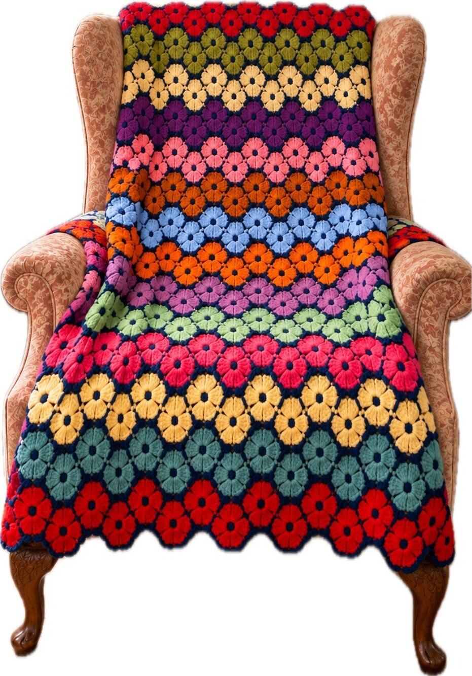 VTG Handmade Daisy Chain Multicolor Floral Grannycore Afghan 72 X 40” Read**
